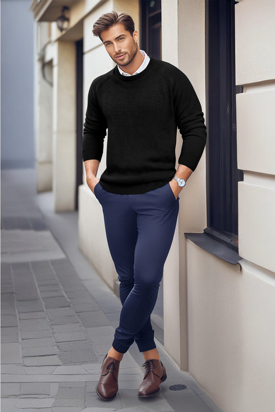 Men Round Neck Sweater - Black