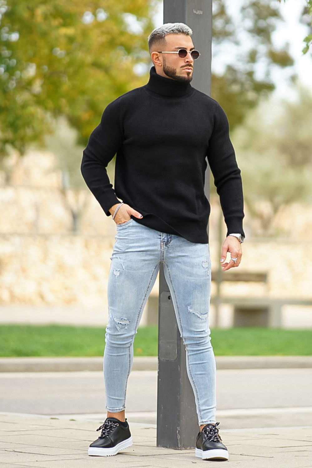 Men's Fashion Turtleneck - Black & Slim Fit