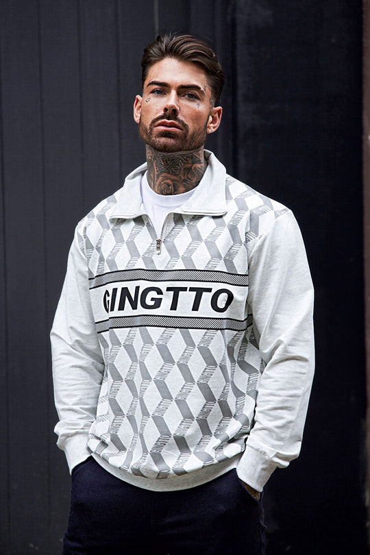 GINGTTO Mens  Slim Fit Long Sleeve Crewneck Pullover For Diamond Lattice Fleece