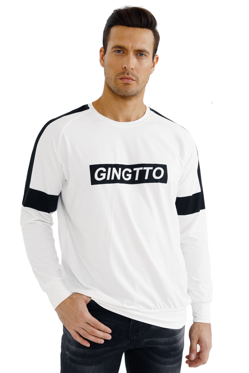 Gingtto Mens Long Sleeve Slim Fit Great Design Crewneck Pullover