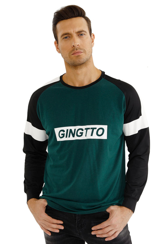 Gingtto Mens Long Sleeve Slim Fit Great Design Crewneck Pullover