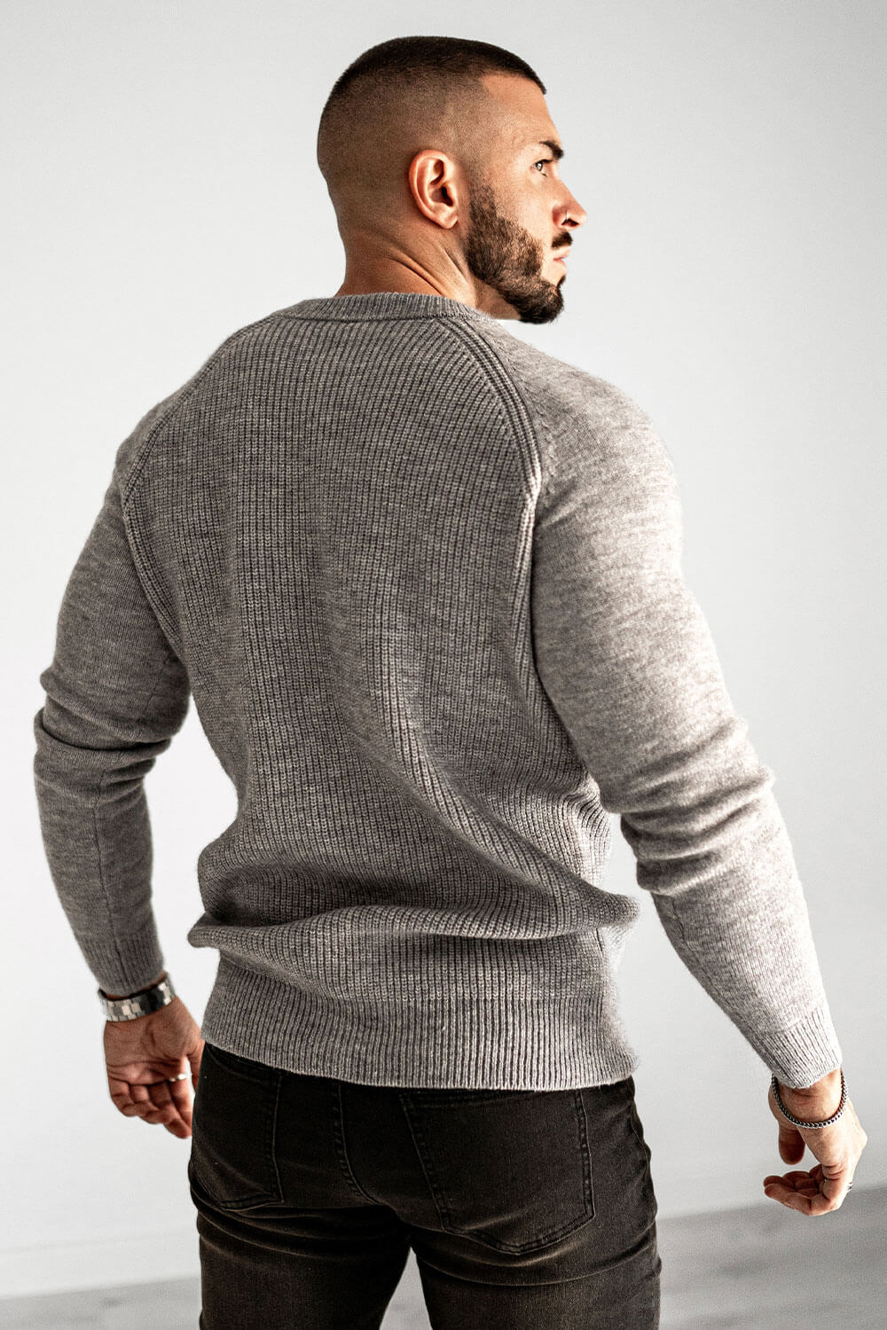 Men Round Neck Sweater - Grey