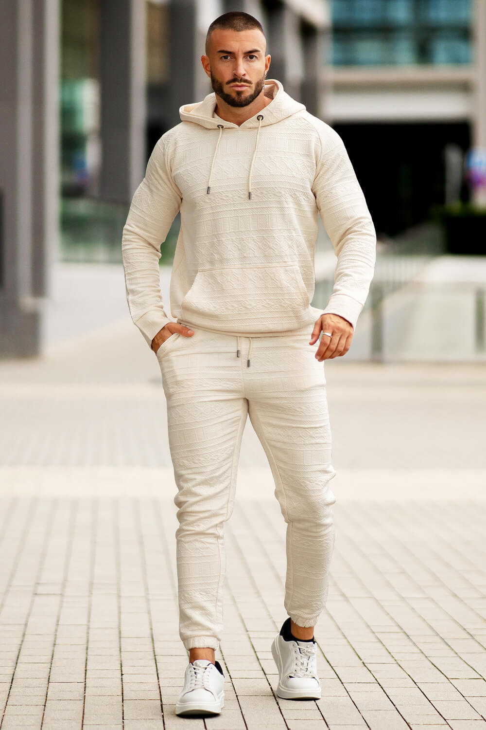 Men Hoodie Set - Beige