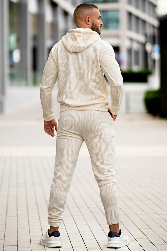 Men Casual Hoodie Set - Beige