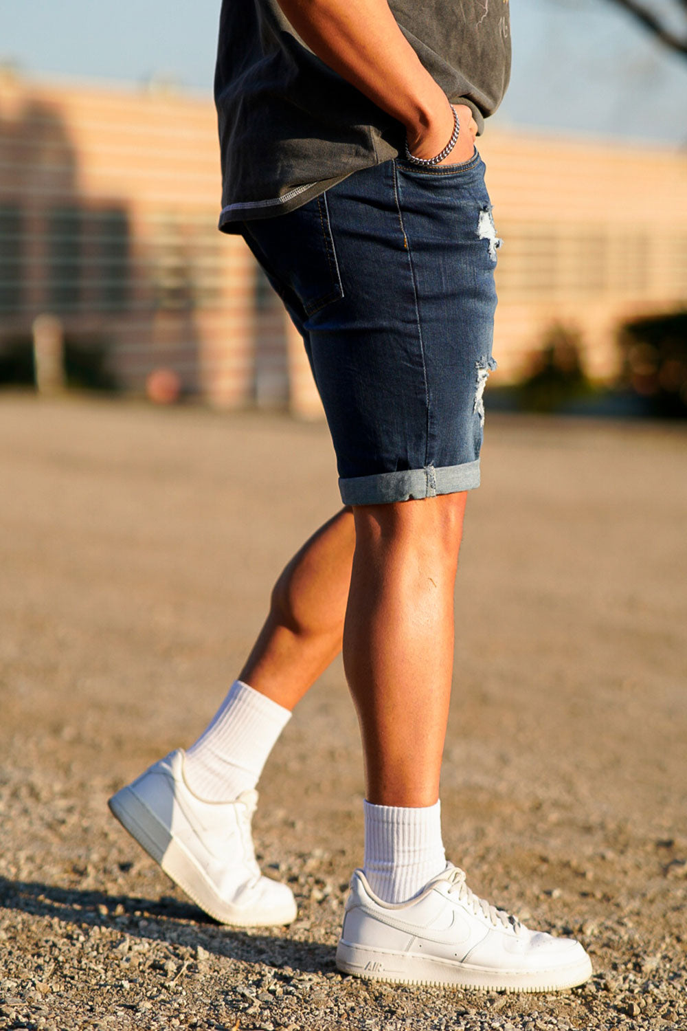 Modern Ripped Denim Shorts - Classic Blue