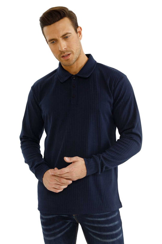 Men's Long Sleeve Polo Shirt - Slim Fit & Buttons