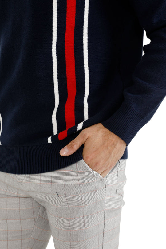 Men's Button Knitted Sweater - White & Dark Blue