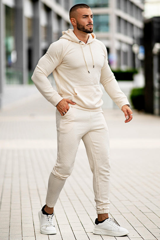 Men Casual Hoodie Set - Beige