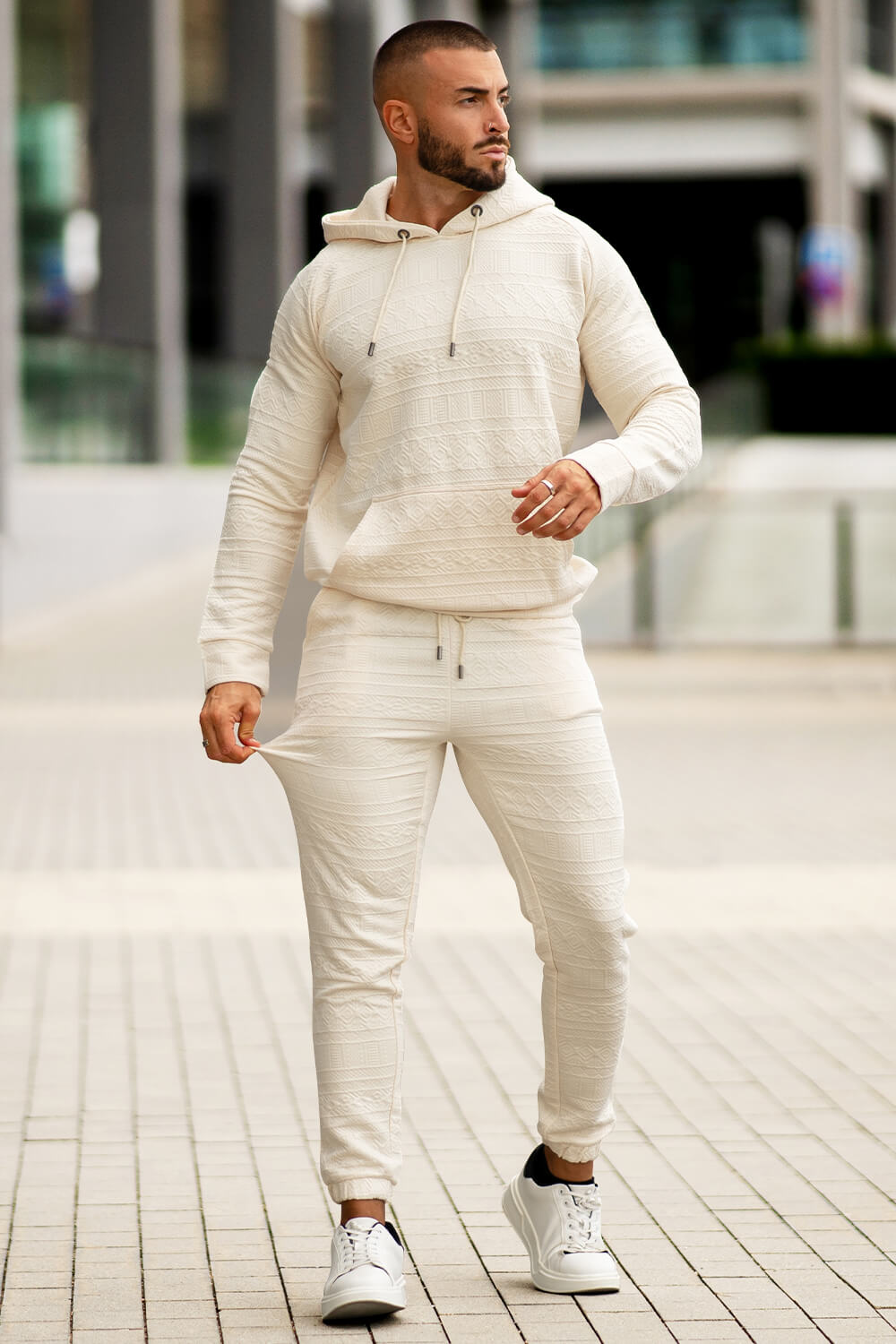 Men Hoodie Set - Beige