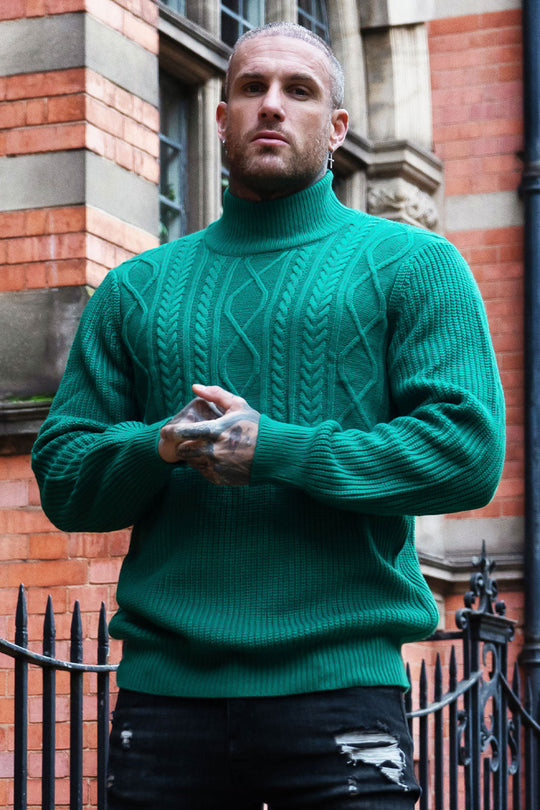 Men's Turtleneck Sweater - Green & Slim Fit