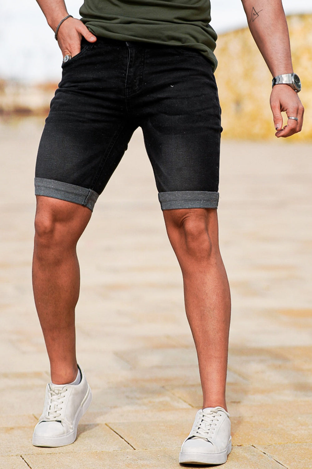 City Smart Denim Shorts - Black fade