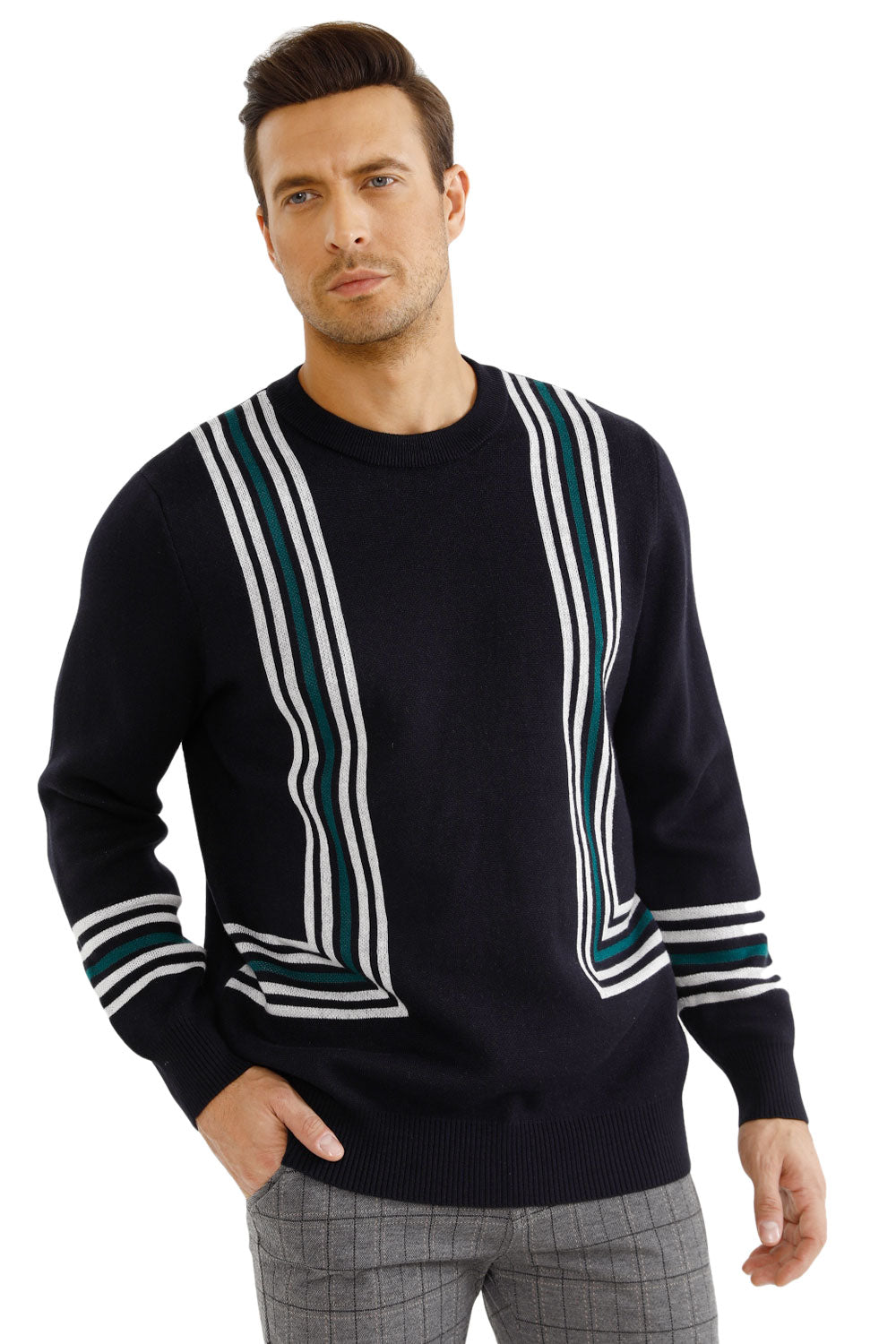 Gingtto Mens Long Sleeve Slim Fit Great Design Crewneck Pullover