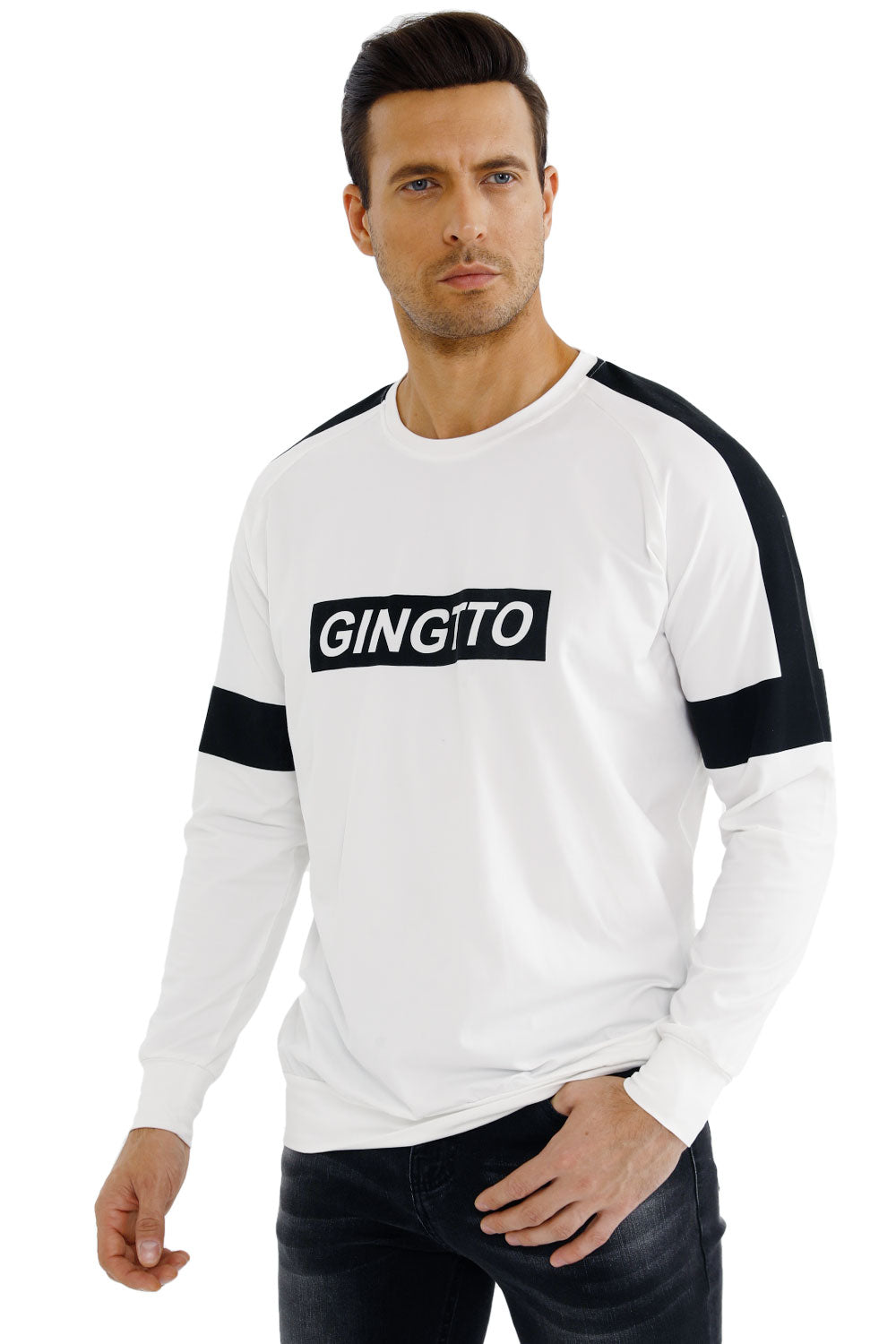 Gingtto Mens Long Sleeve Slim Fit Great Design Crewneck Pullover