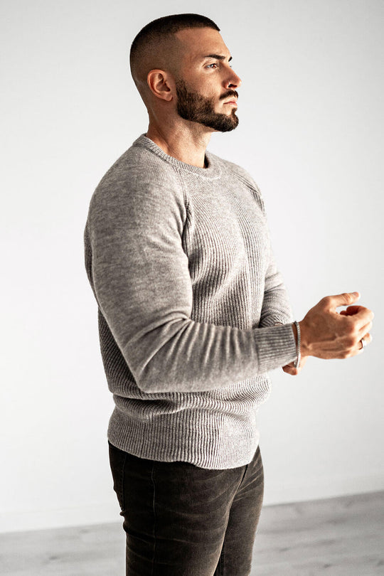 Men Round Neck Sweater - Grey