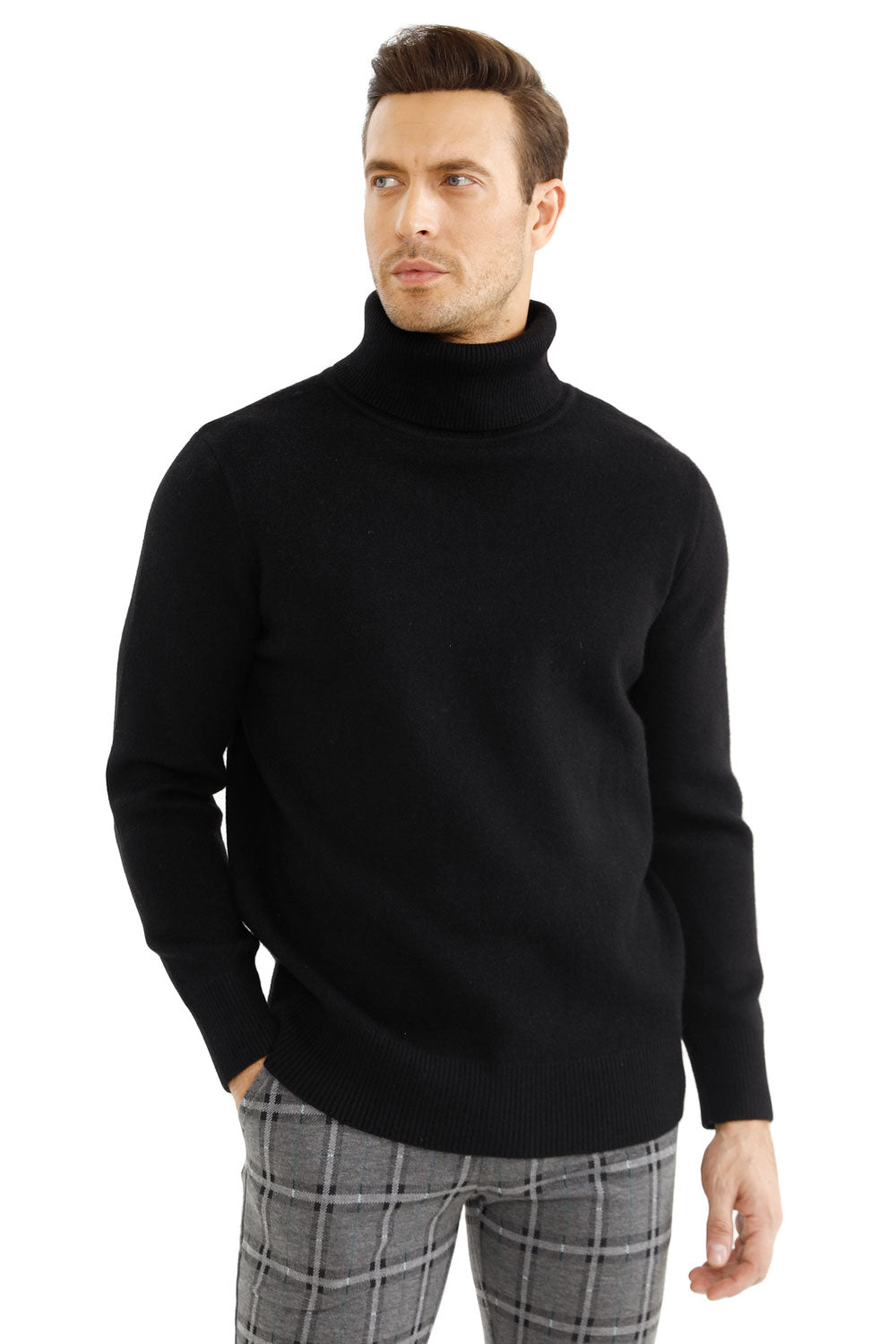 Men's Turtleneck Sweater- Gray White Black