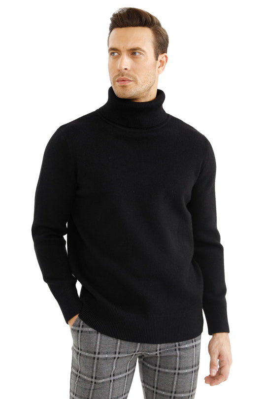 Men's Turtleneck Sweater- Gray White Black