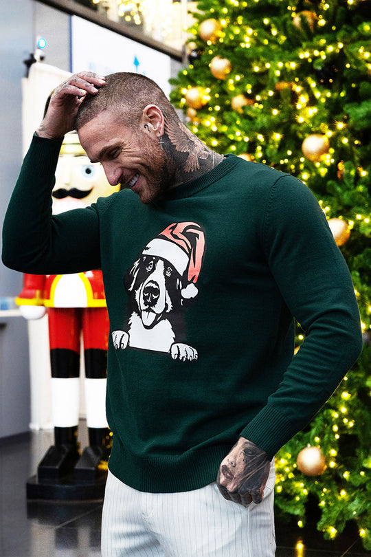 Warm Sweater For Men - Round Neck & Christmas Dog