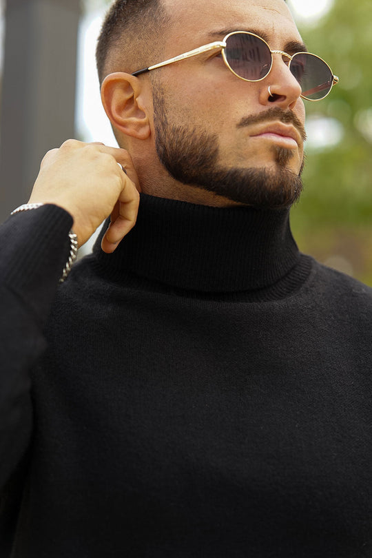 Men's Fashion Turtleneck - Black & Slim Fit