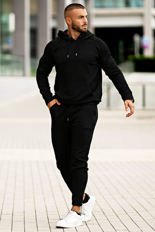 Men Casual Hoodie Set - Black