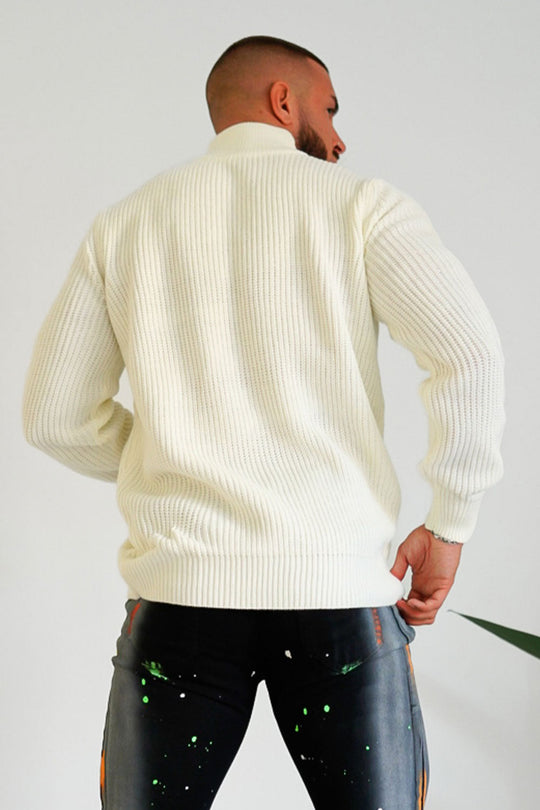 Men's White Knitted Pullover Sweater