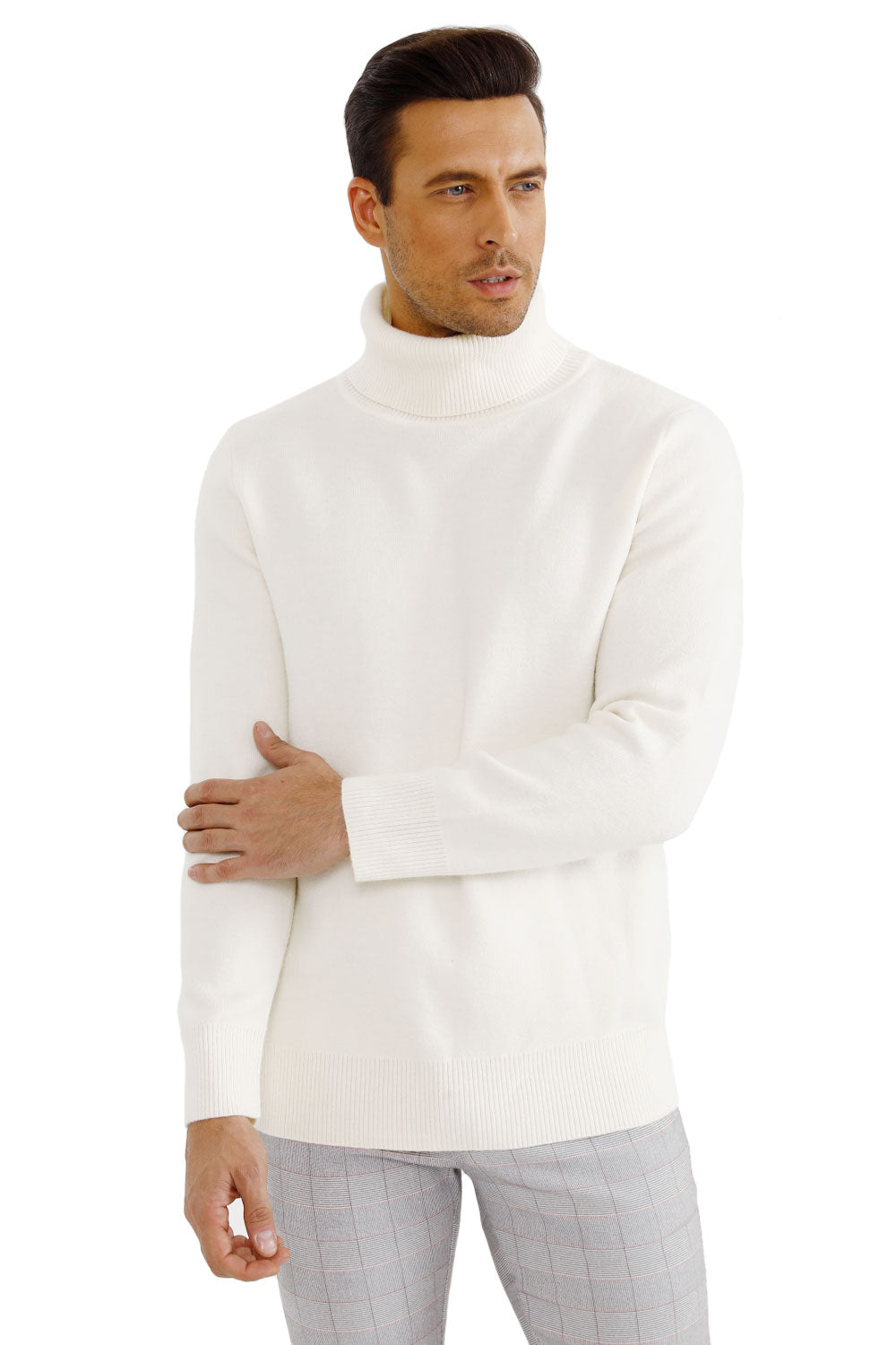 Men's Turtleneck Sweater- Gray White Black