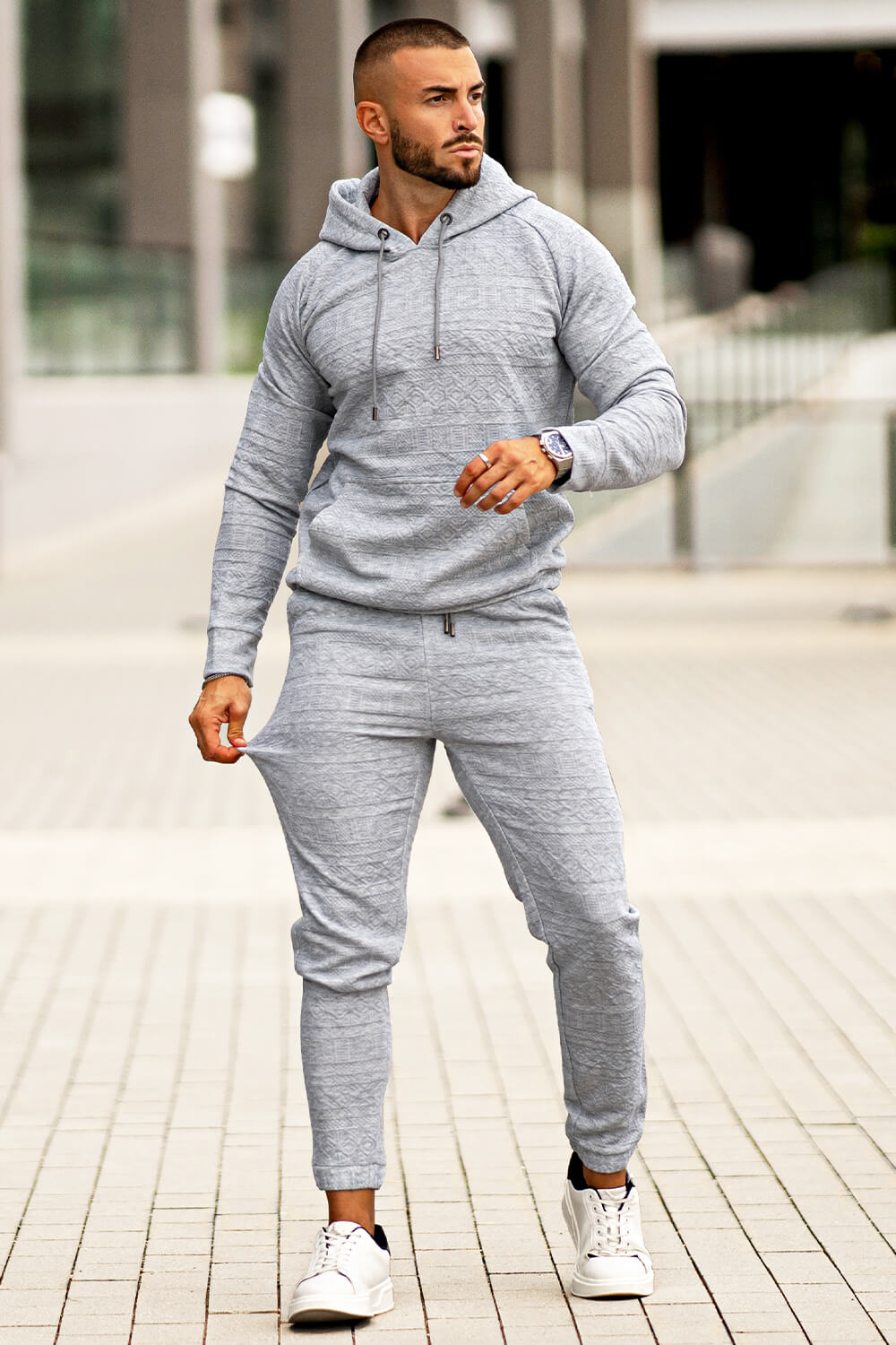 Men Hoodie Set - Grey