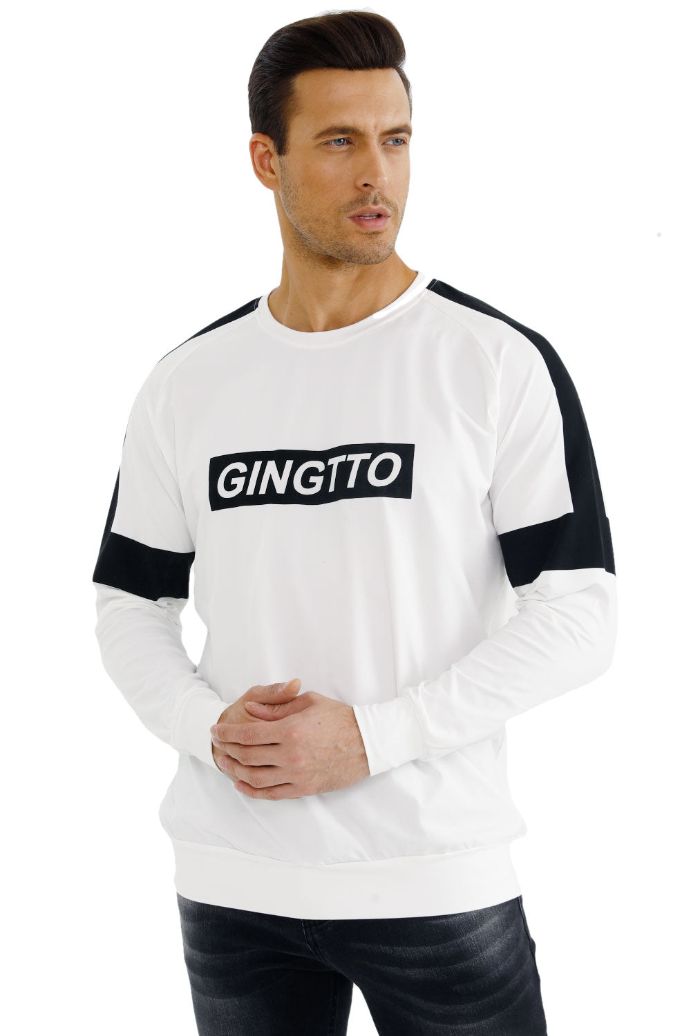 Gingtto Mens Long Sleeve Slim Fit Great Design Crewneck Pullover