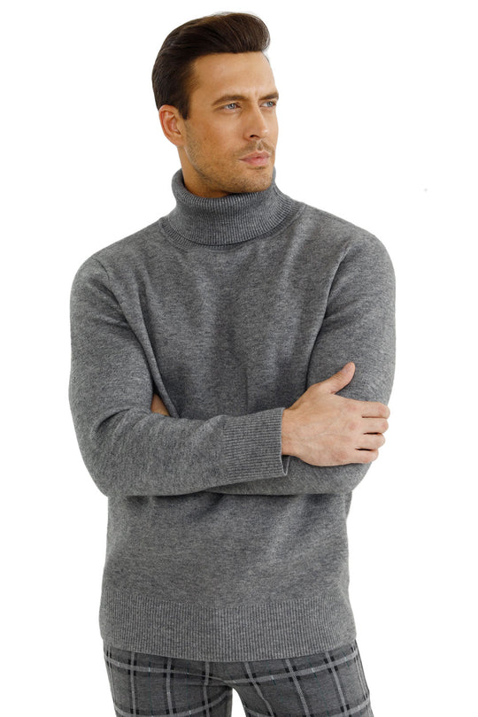 Men's Turtleneck Sweater- Gray White Black