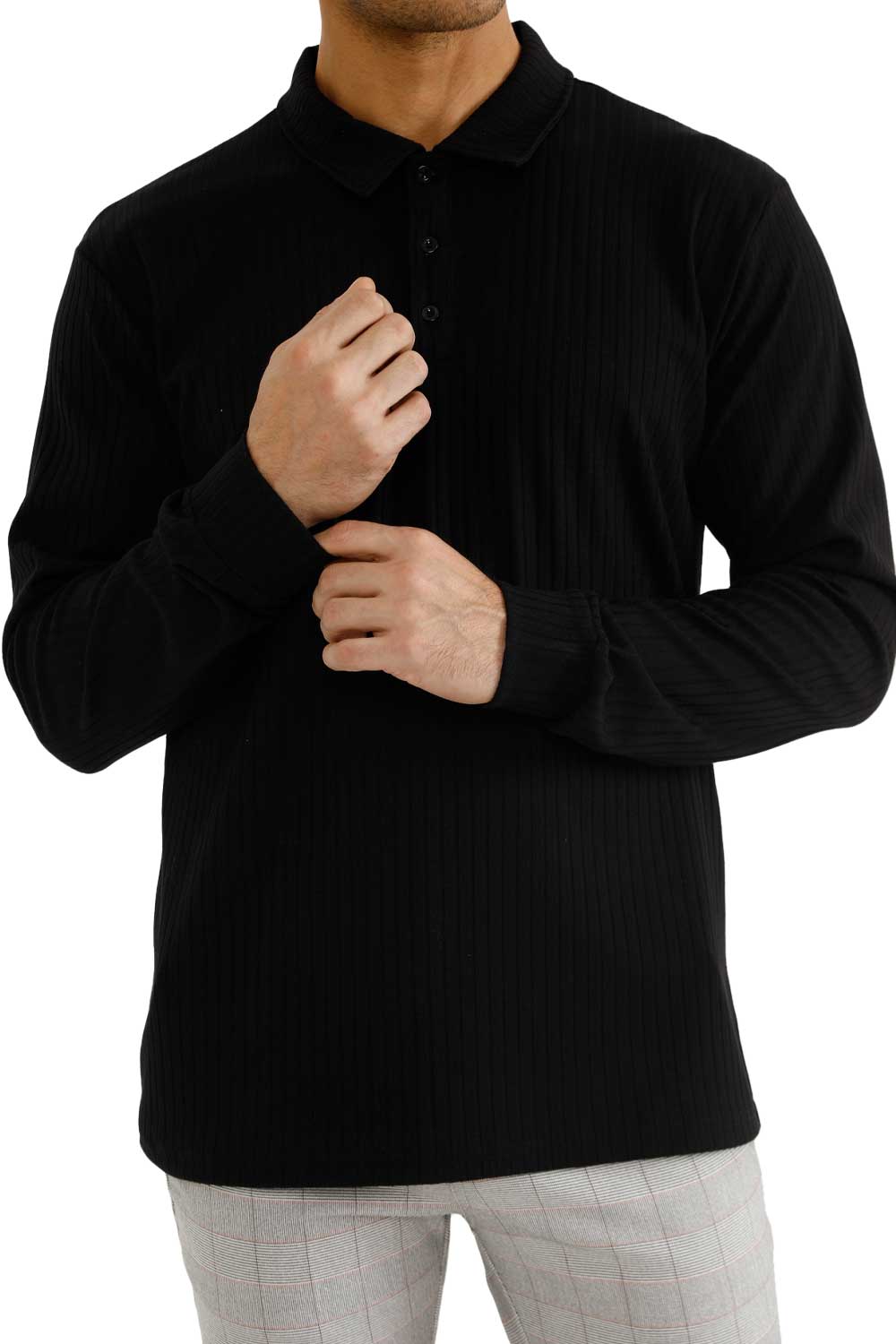 Men's Long Sleeve Polo Shirt - Slim Fit & Buttons