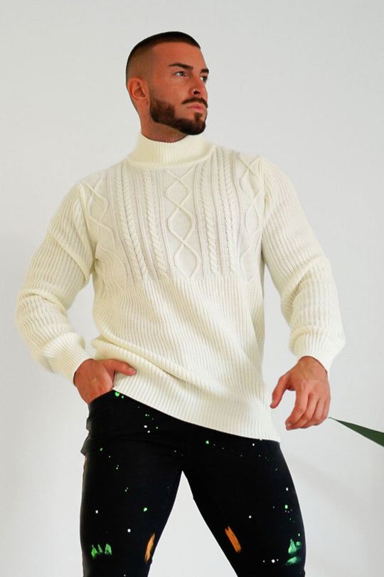 Men's White Knitted Pullover Sweater