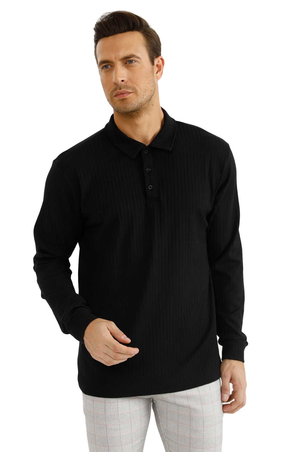 Men's Long Sleeve Polo Shirt - Slim Fit & Buttons