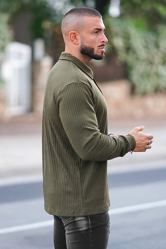 Men's Long Sleeve Polo Shirt - Green & Black