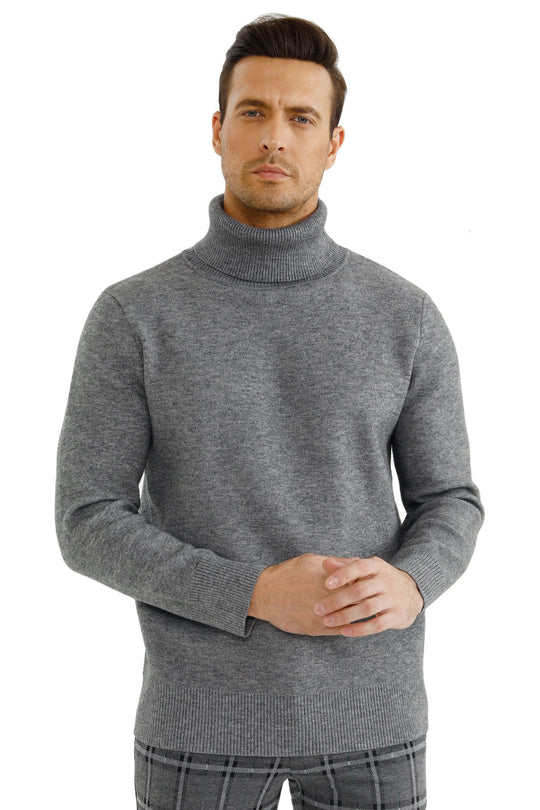 Men's Turtleneck Sweater- Gray White Black