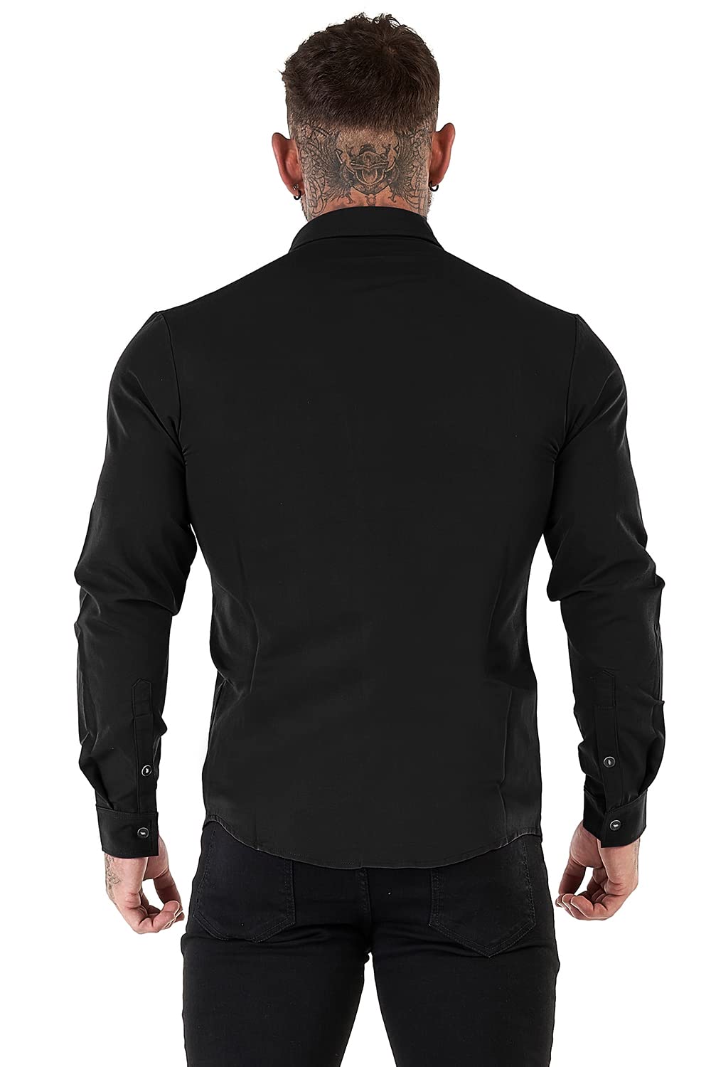 Gingtto Mens Fashion Long Sleeve Black Shirt With Button For Men