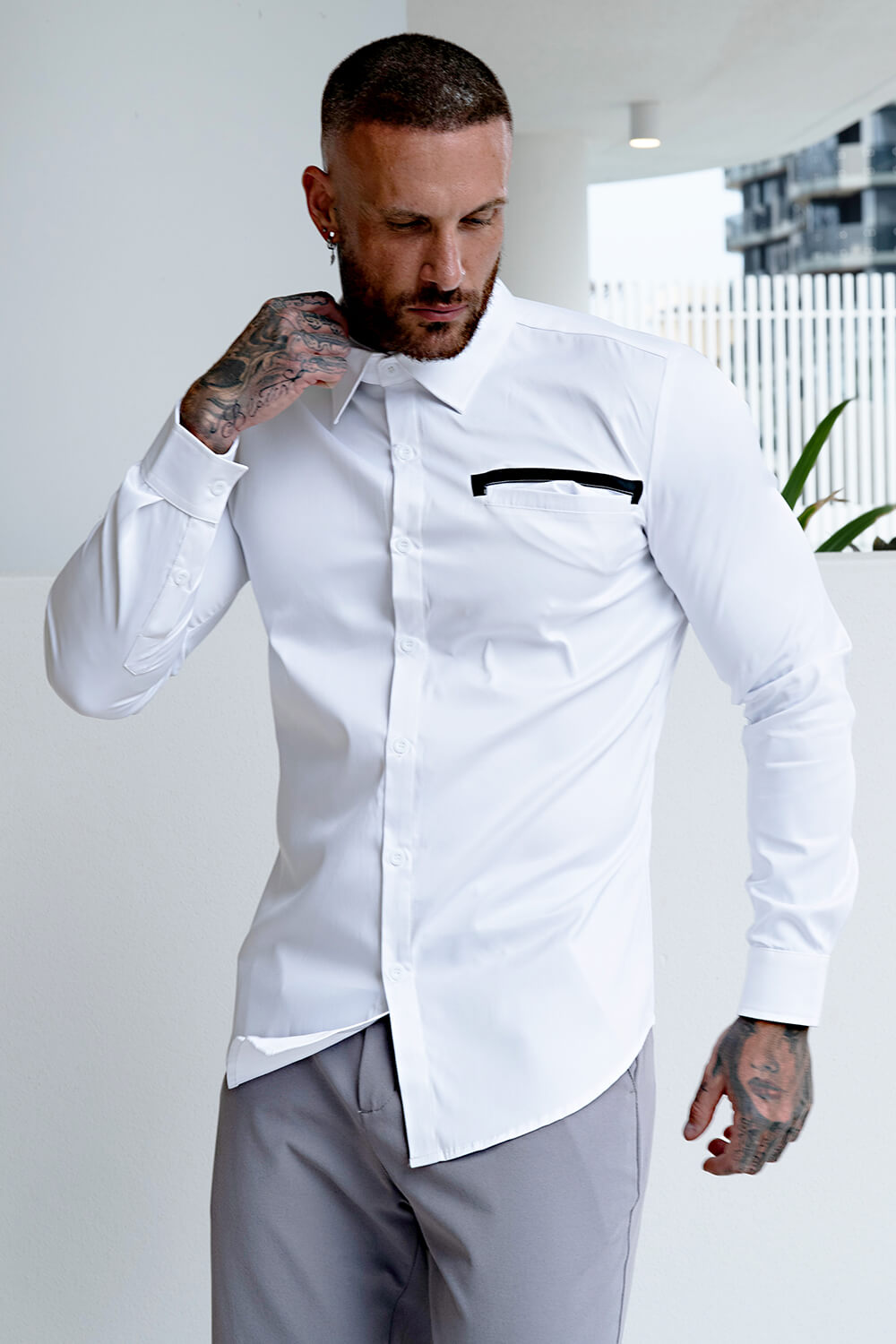 Men's White Dress Shirt - Button