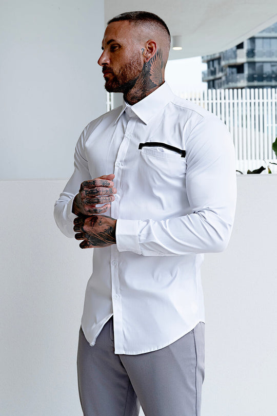 Men's White Dress Shirt - Button