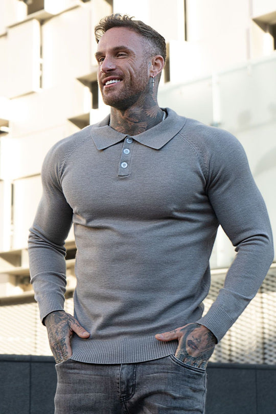 Classic Long Sleeve Polo Shirt - Gray