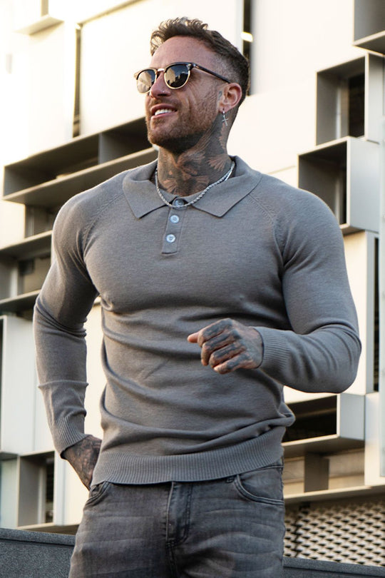 Classic Long Sleeve Polo Shirt - Gray