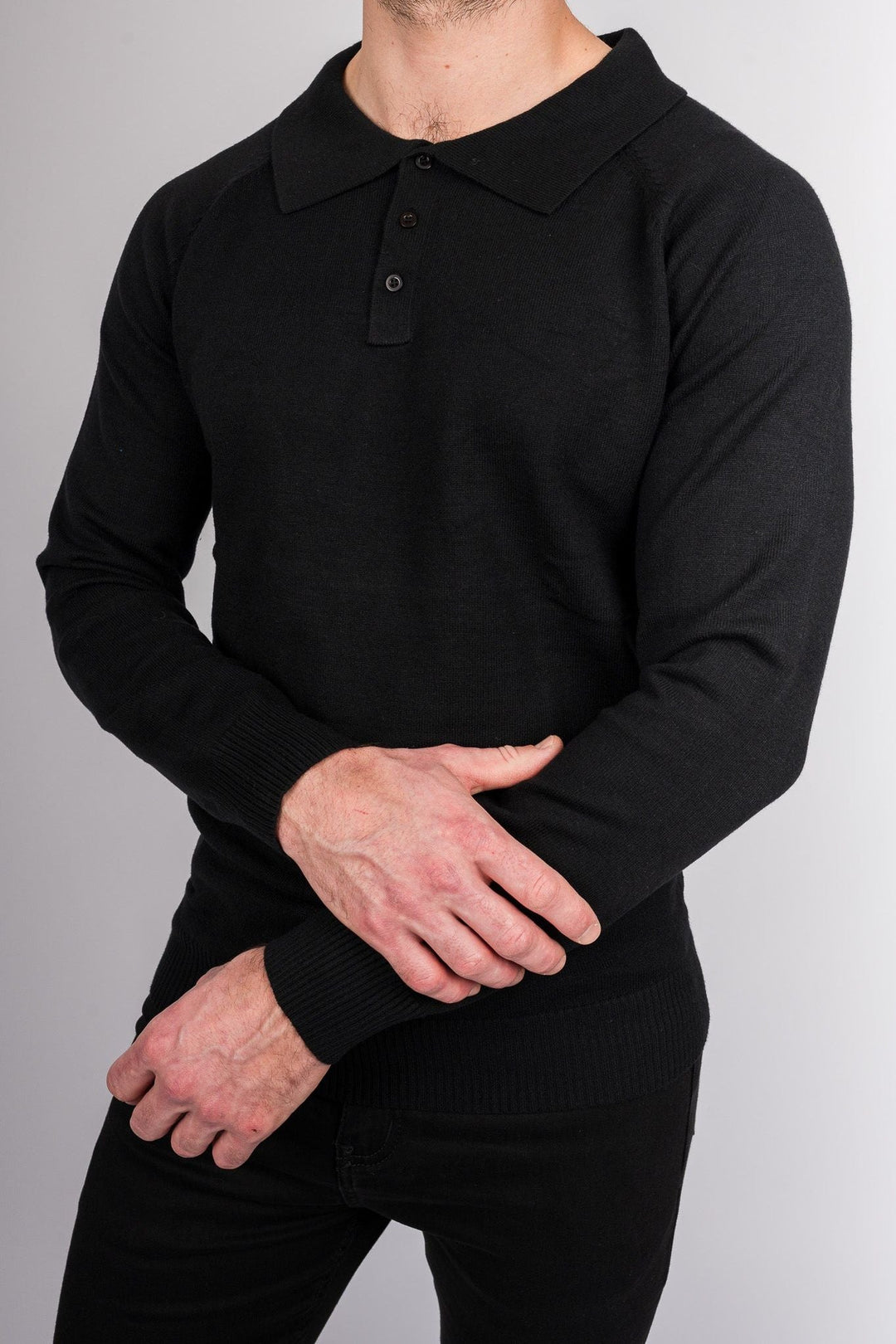 Classic Long Sleeve Polo Shirt - Black