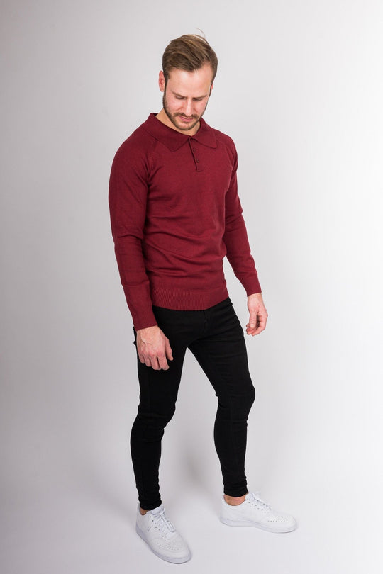 Classic Long Sleeve Polo Shirt - Wine red