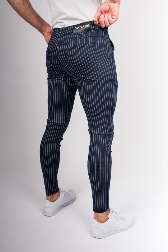 Metro Streamline Chinos - Navy blue with lines