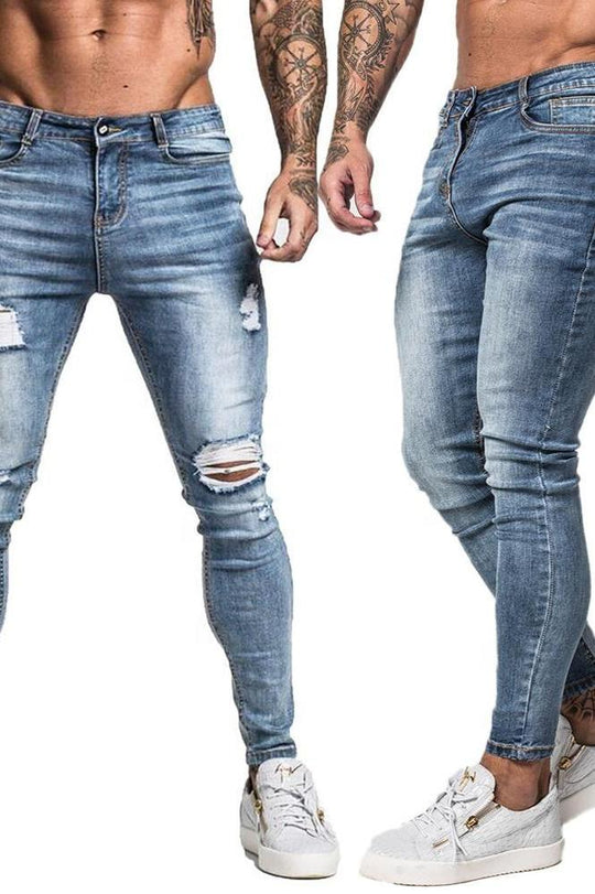 Distressed Ripped Jeans - Blue