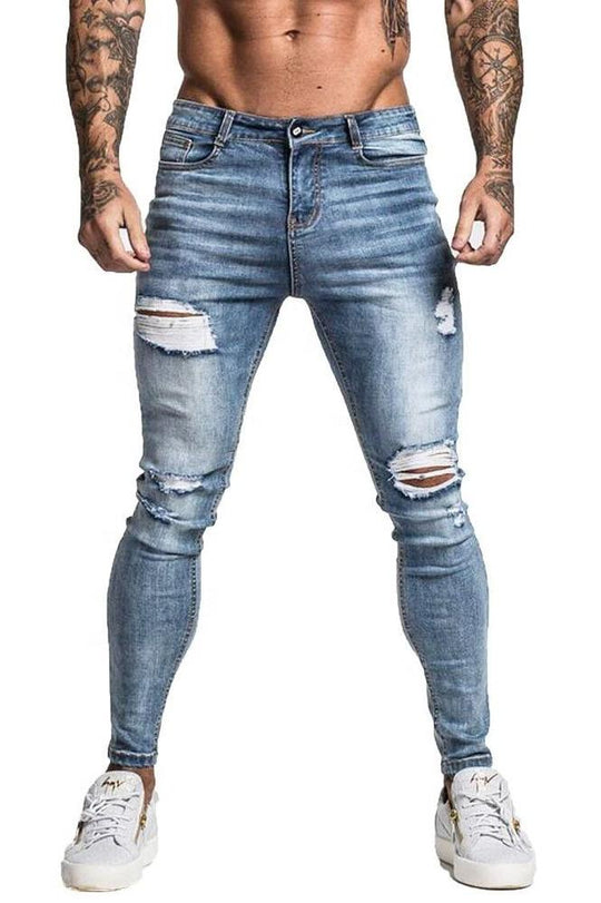 Distressed Ripped Jeans - Blue