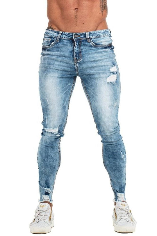 Azure Slim Fit Ripped Jeans - Light blue