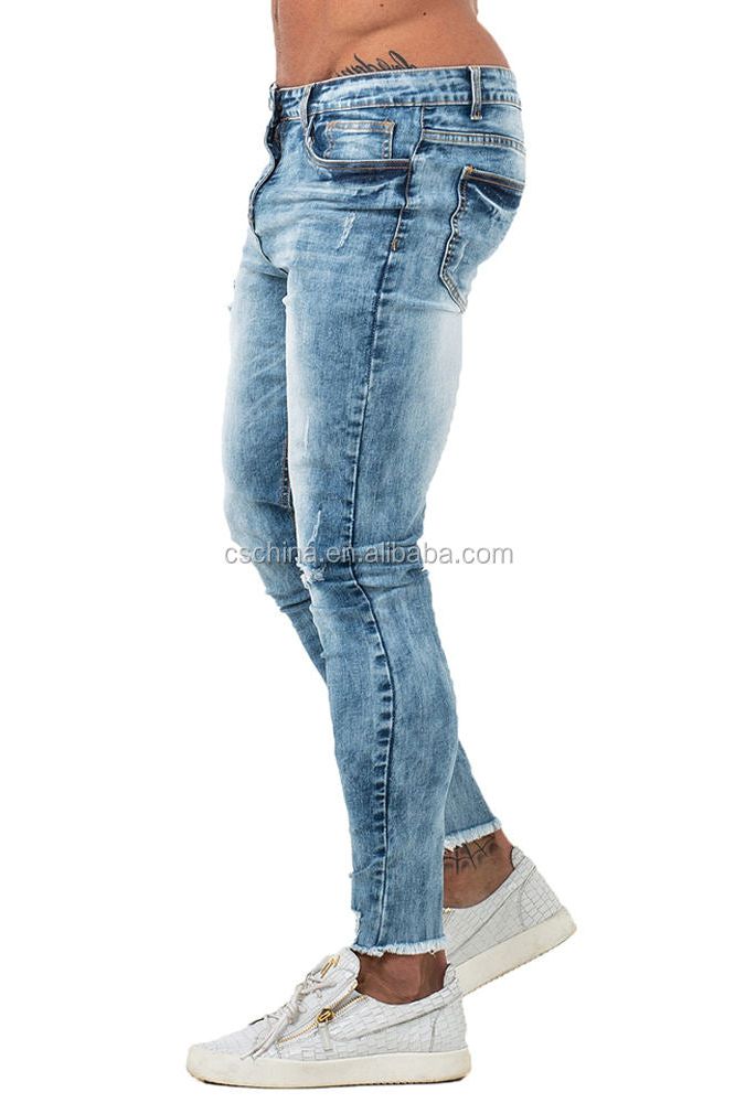 Azure Slim Fit Ripped Jeans - Light blue